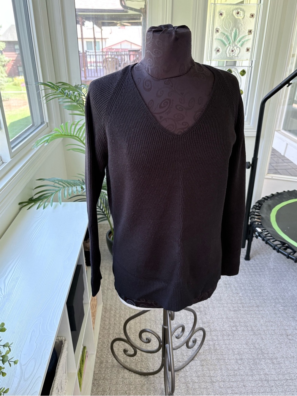 Athleta Black Ribbed V-Neck Top Merino sweater